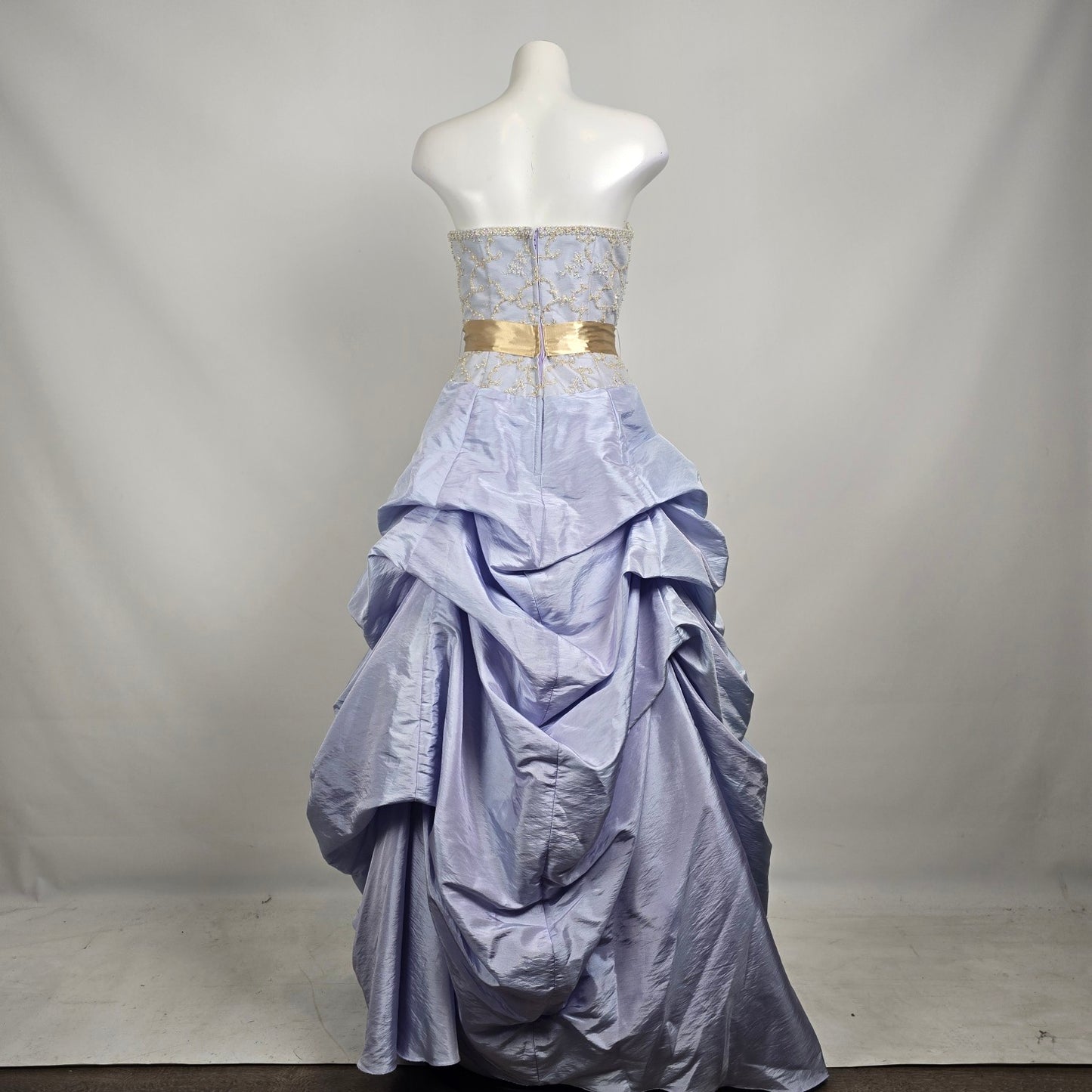Le Gala Strapless Ball Gown Blue Gold Embroidered Formal Dress Size 10