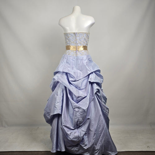 Le Gala Strapless Ball Gown Blue Gold Embroidered Formal Dress Size 10