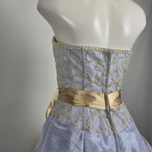 Le Gala Strapless Ball Gown Blue Gold Embroidered Formal Dress Size 10