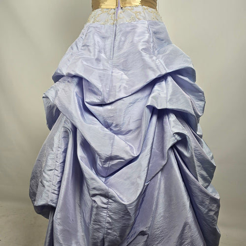 Le Gala Strapless Ball Gown Blue Gold Embroidered Formal Dress Size 10