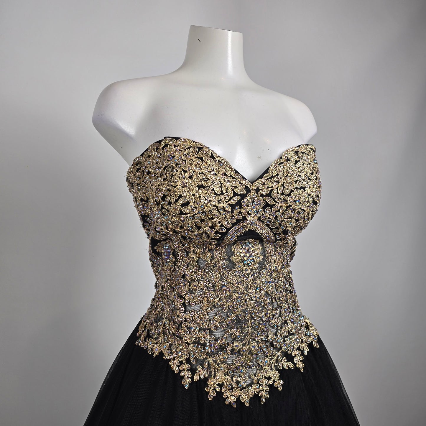 Alyce Paris Black Gold Beaded Ball Gown Strapless Formal Prom Dress Size 12