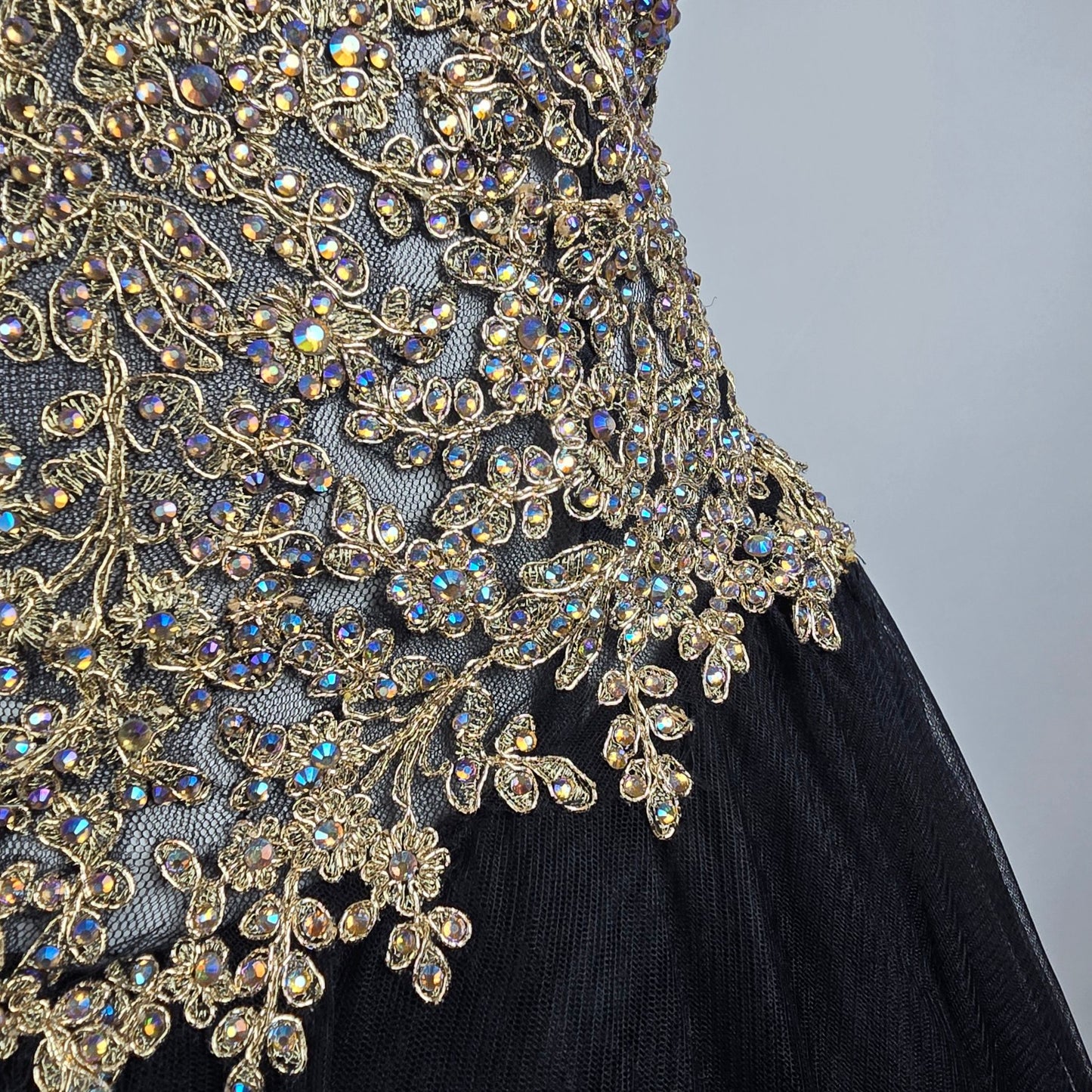 Alyce Paris Black Gold Beaded Ball Gown Strapless Formal Prom Dress Size 12
