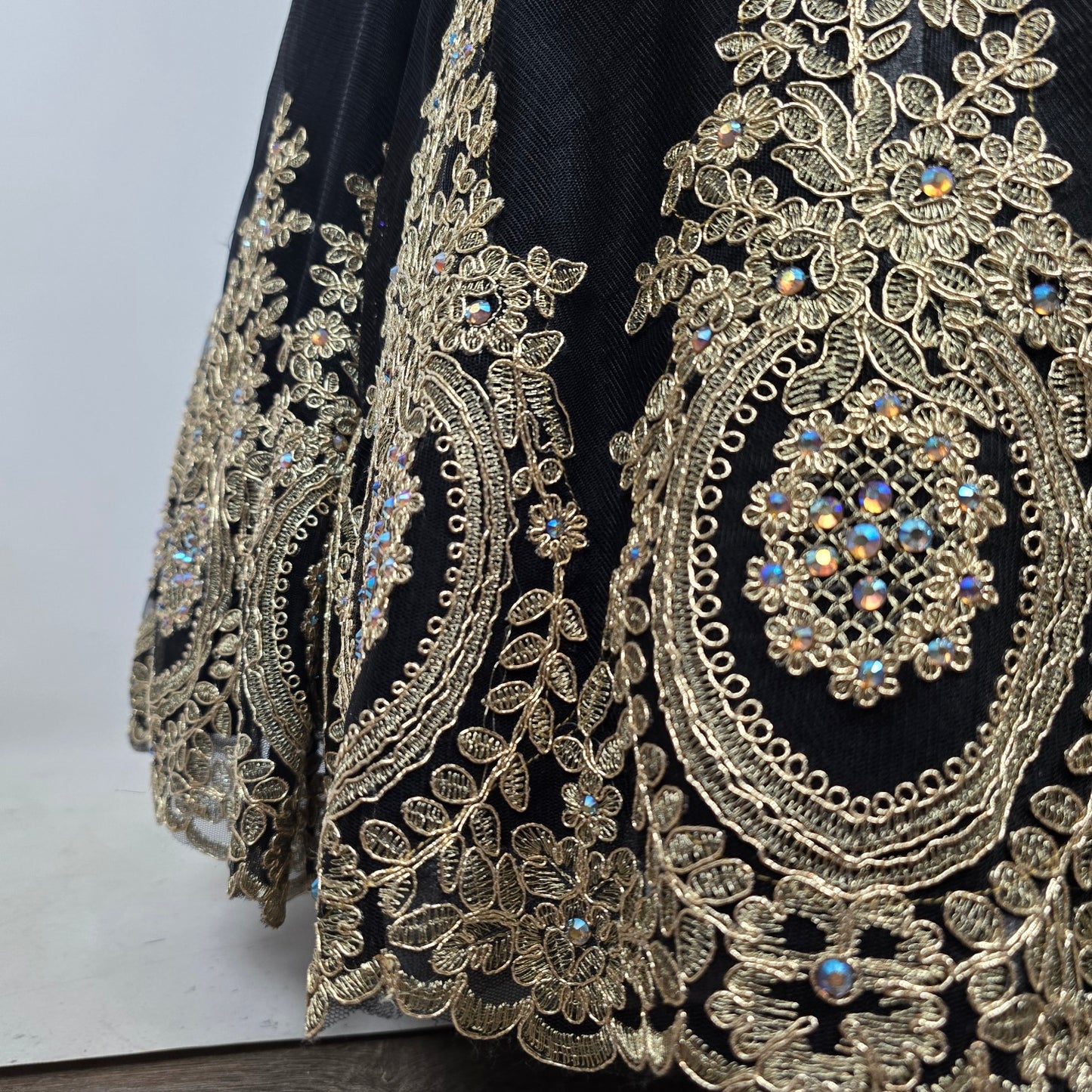 Alyce Paris Black Gold Beaded Ball Gown Strapless Formal Prom Dress Size 12