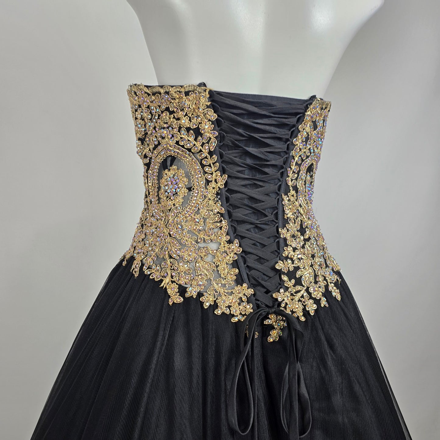 Alyce Paris Black Gold Beaded Ball Gown Strapless Formal Prom Dress Size 12