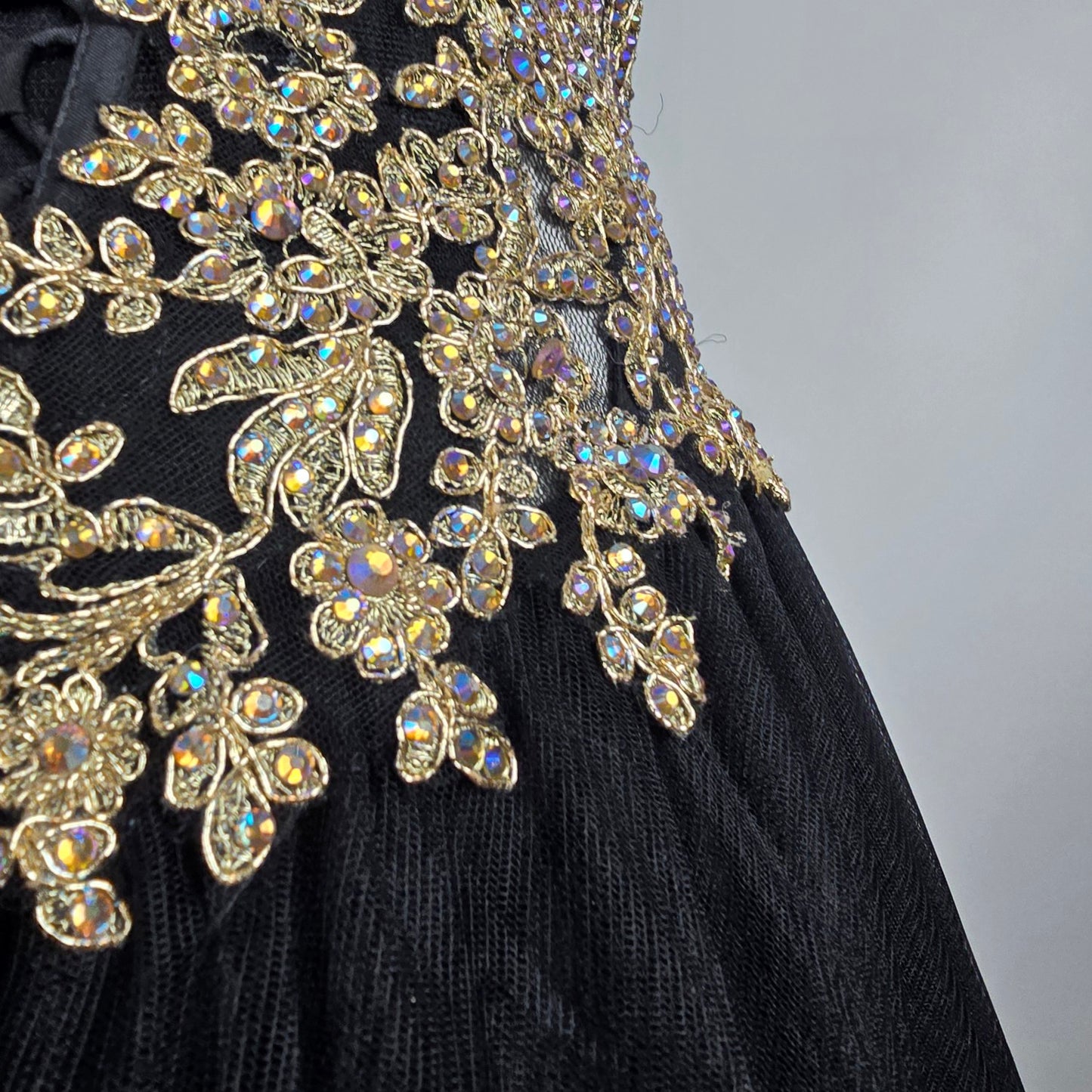 Alyce Paris Black Gold Beaded Ball Gown Strapless Formal Prom Dress Size 12