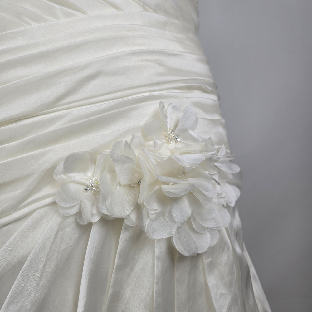 White Strapless Wedding Dress Ruched Satin Bridal Gown Train Size L/XL