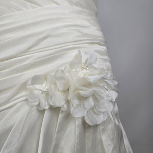 White Strapless Wedding Dress Ruched Satin Bridal Gown Train Size L/XL