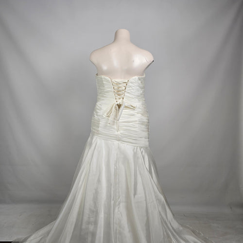 White Strapless Wedding Dress Ruched Satin Bridal Gown Train Size L/XL