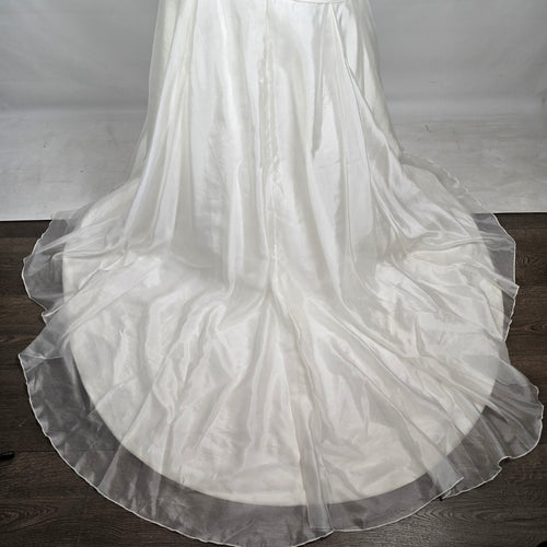 White Strapless Wedding Dress Ruched Satin Bridal Gown Train Size L/XL