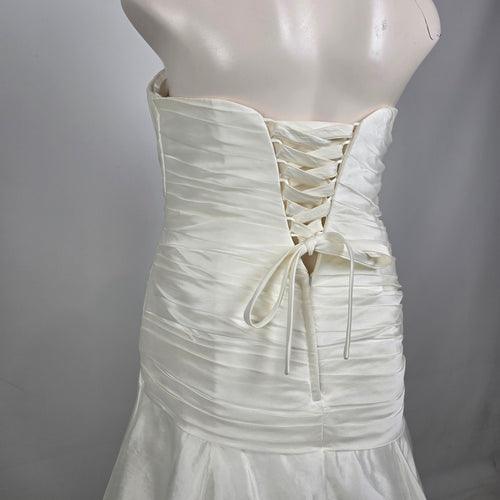 White Strapless Wedding Dress Ruched Satin Bridal Gown Train Size L/XL