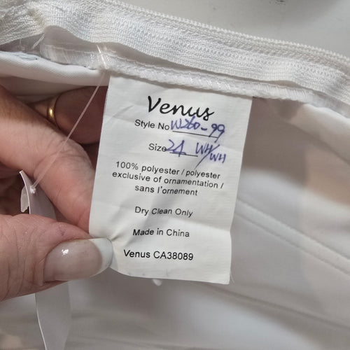 White Satin Bridal Gown Embroidered Cap Sleeve Venus Plus Size Wedding Dress 24W