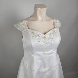 White Satin Bridal Gown Embroidered Cap Sleeve Venus Plus Size Wedding Dress 24W