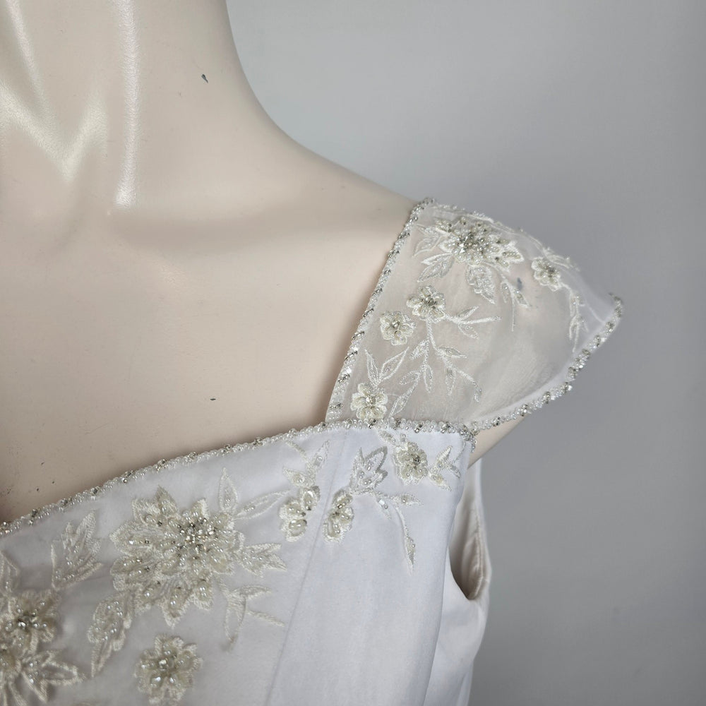 White Satin Bridal Gown Embroidered Cap Sleeve Venus Plus Size Wedding Dress 24W