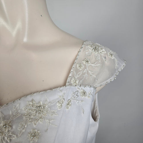 White Satin Bridal Gown Embroidered Cap Sleeve Venus Plus Size Wedding Dress 24W