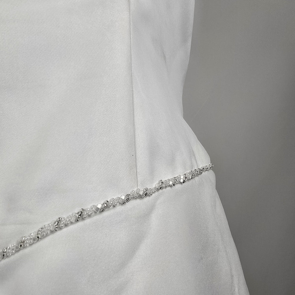 White Satin Bridal Gown Embroidered Cap Sleeve Venus Plus Size Wedding Dress 24W
