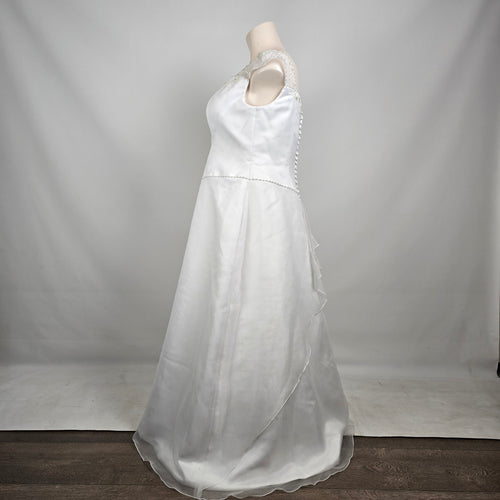 White Satin Bridal Gown Embroidered Cap Sleeve Venus Plus Size Wedding Dress 24W