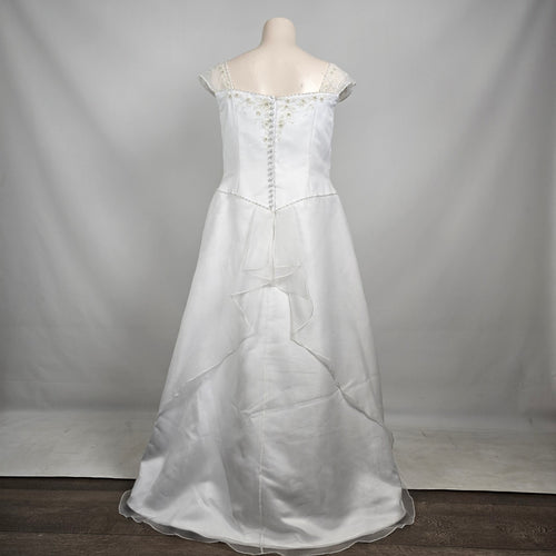 White Satin Bridal Gown Embroidered Cap Sleeve Venus Plus Size Wedding Dress 24W
