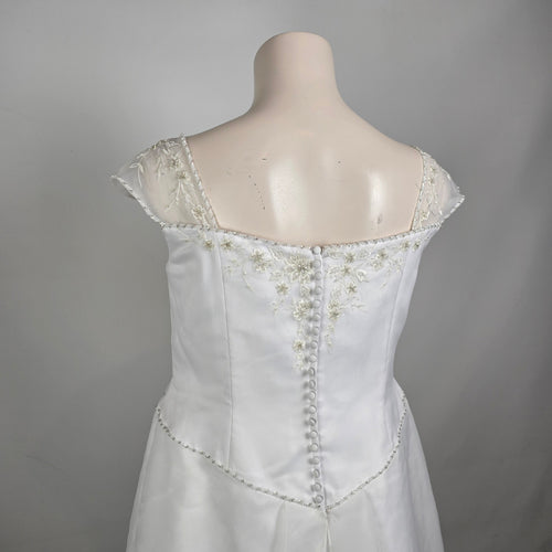 White Satin Bridal Gown Embroidered Cap Sleeve Venus Plus Size Wedding Dress 24W