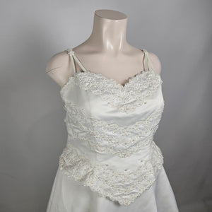 Sincerity Bridal Wedding Dress White Satin Lace Appliqué Ball Gown Train Size 20