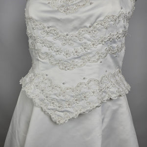 Sincerity Bridal Wedding Dress White Satin Lace Appliqué Ball Gown Train Size 20