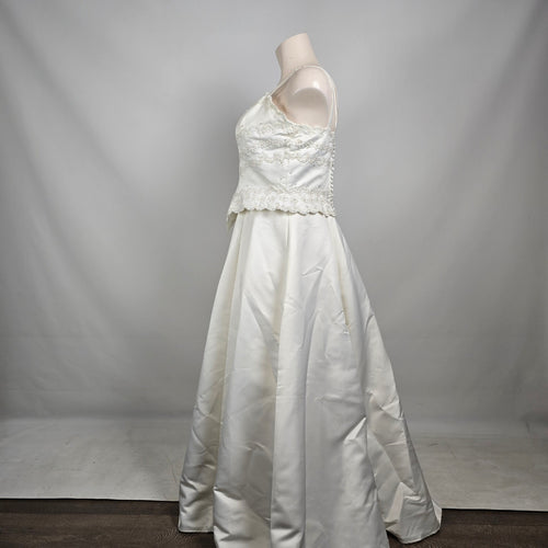 Sincerity Bridal Wedding Dress White Satin Lace Appliqué Ball Gown Train Size 20