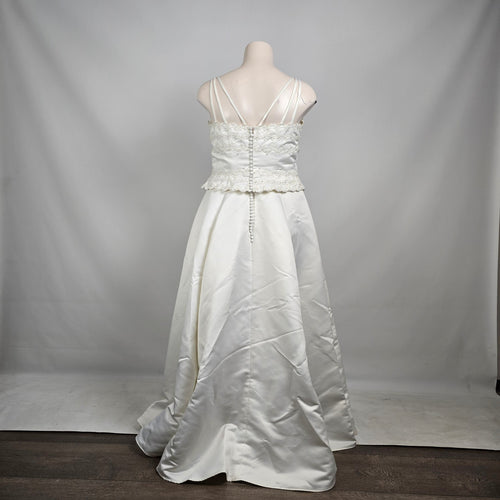 Sincerity Bridal Wedding Dress White Satin Lace Appliqué Ball Gown Train Size 20