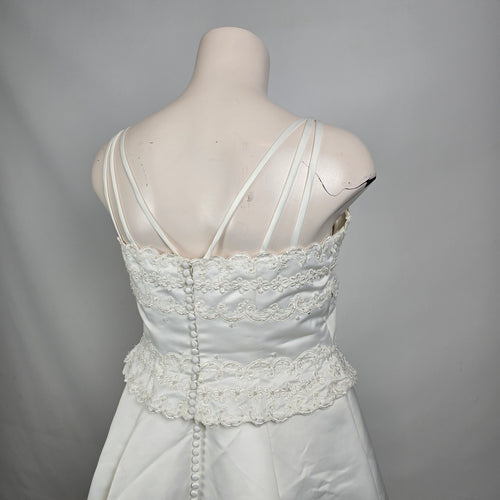 Sincerity Bridal Wedding Dress White Satin Lace Appliqué Ball Gown Train Size 20