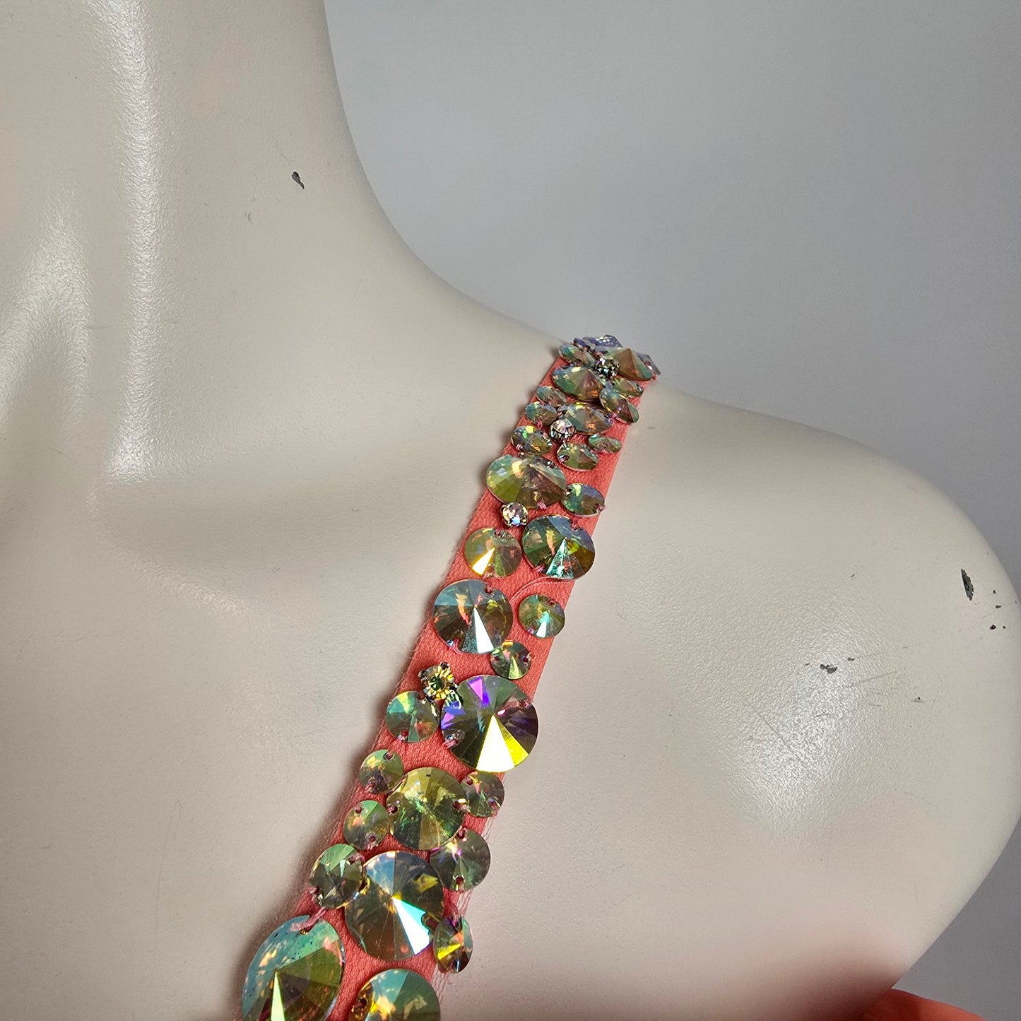 Night Moves Coral Chiffon Evening Gown Size 20W Beaded Formal Dress Flowy & Elegant