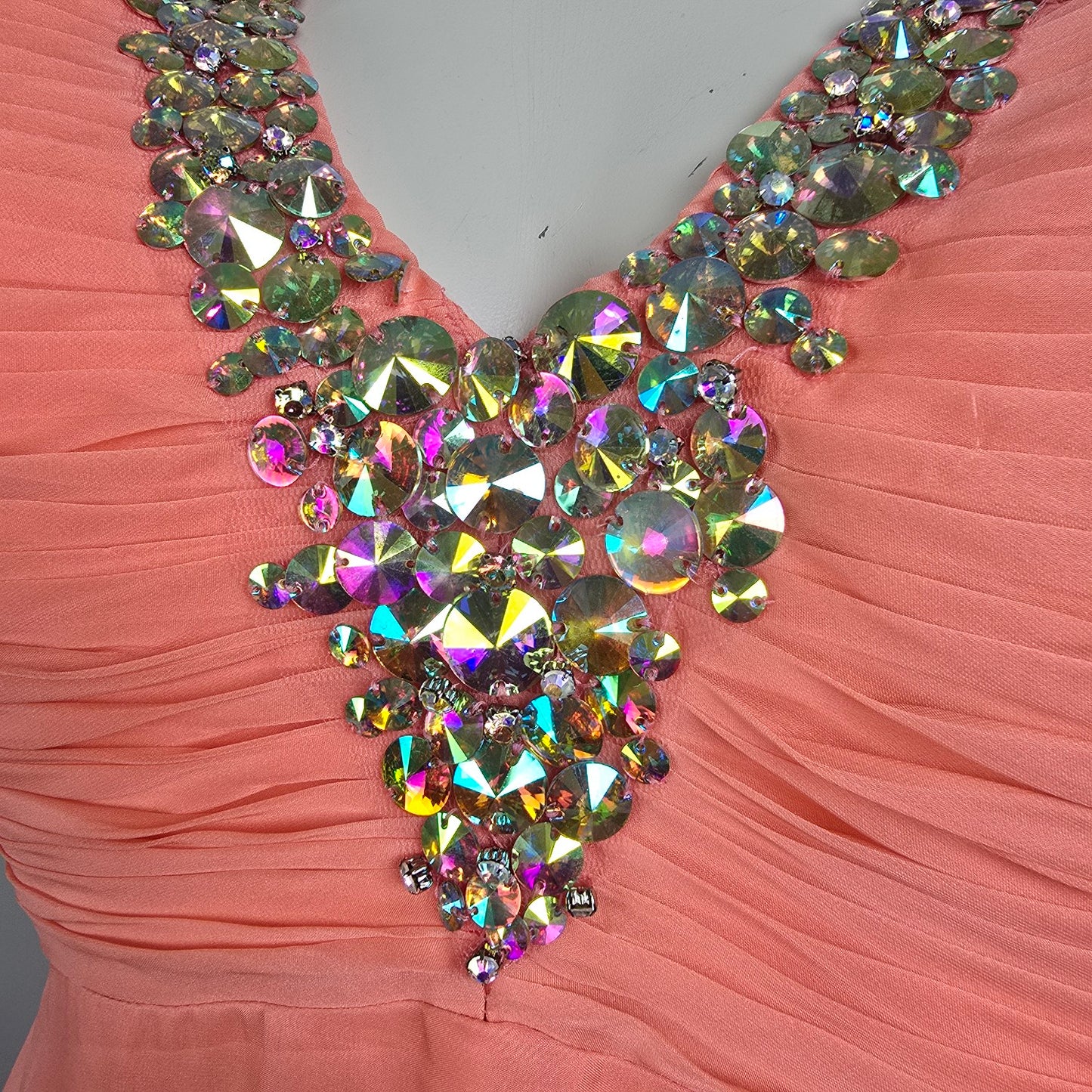 Night Moves Coral Chiffon Evening Gown Size 20W Beaded Formal Dress Flowy & Elegant