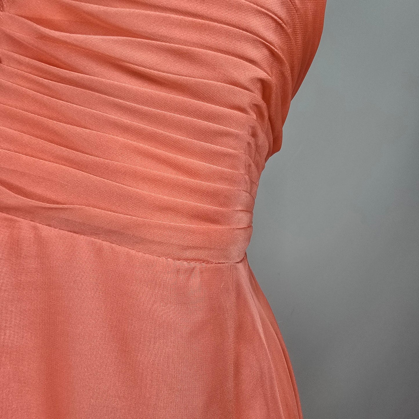 Night Moves Coral Chiffon Evening Gown Size 20W Beaded Formal Dress Flowy & Elegant