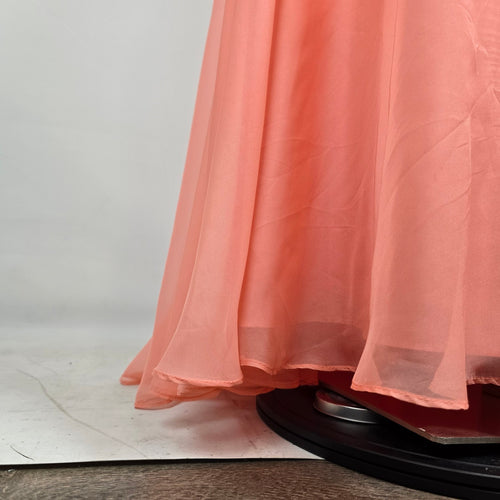 Night Moves Coral Chiffon Evening Gown Size 20W Beaded Formal Dress Flowy & Elegant