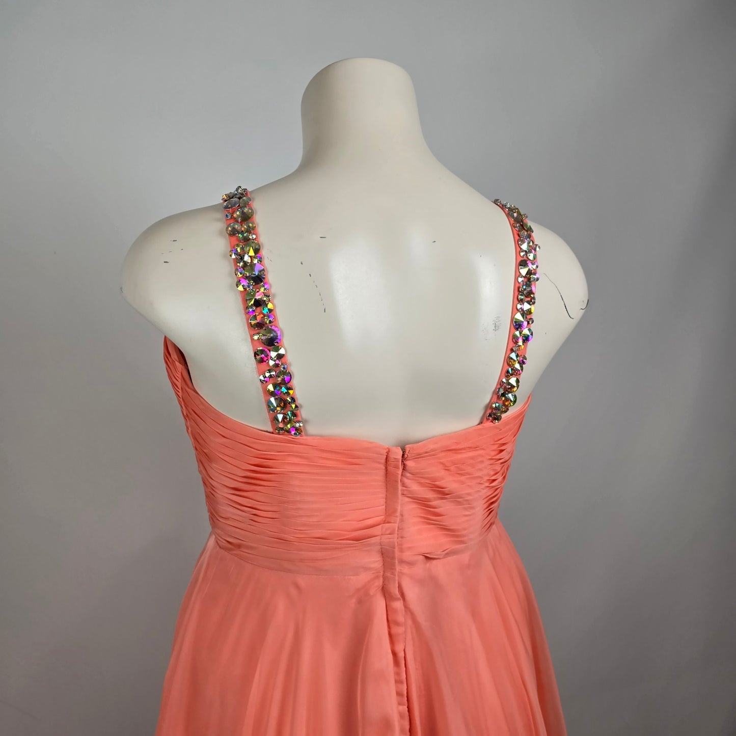 Night Moves Coral Chiffon Evening Gown Size 20W Beaded Formal Dress Flowy & Elegant