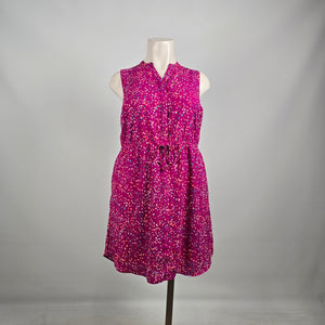 Apt 9 Sleeveless Dress 1X Pink Multicolor Print Tie Waist Casual