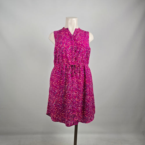 Apt 9 Sleeveless Dress 1X Pink Multicolor Print Tie Waist Casual