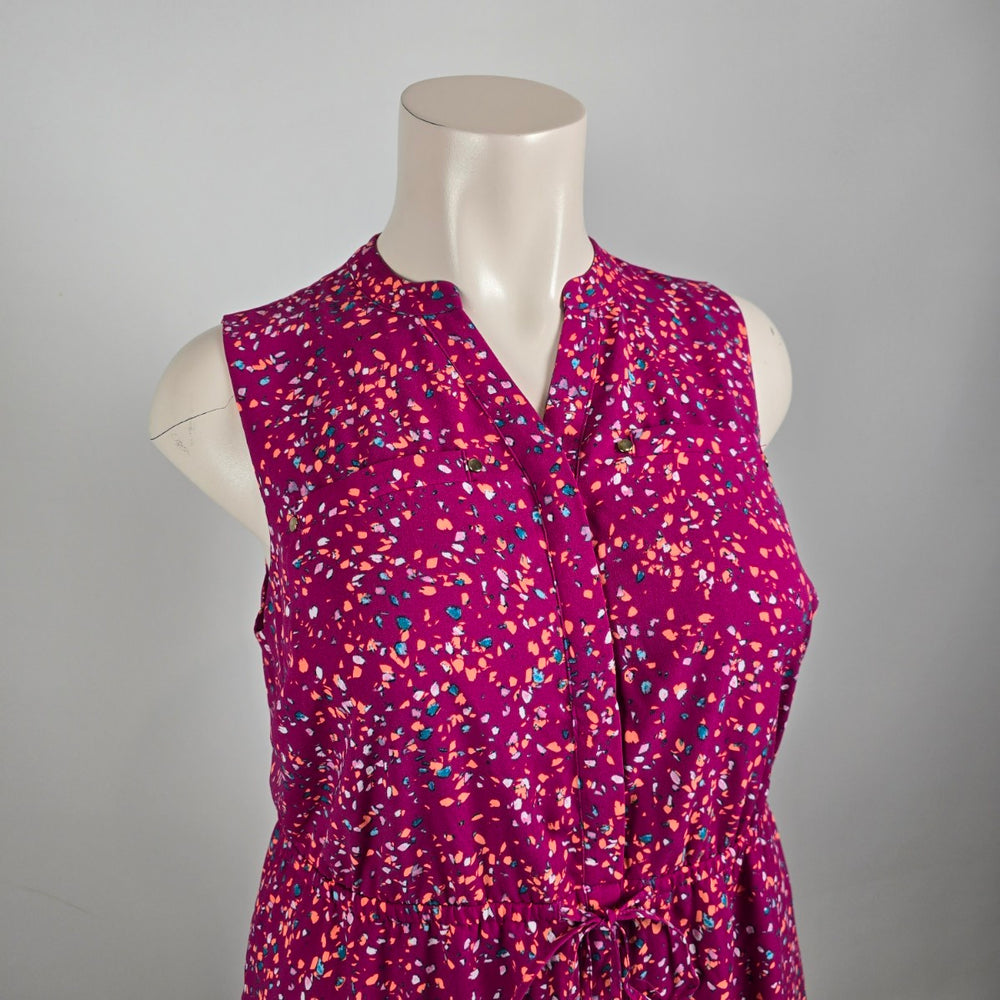 Apt 9 Sleeveless Dress 1X Pink Multicolor Print Tie Waist Casual