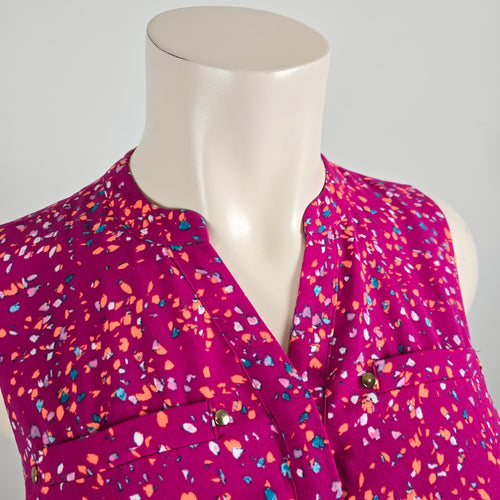 Apt 9 Sleeveless Dress 1X Pink Multicolor Print Tie Waist Casual