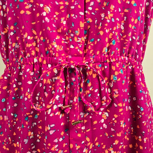 Apt 9 Sleeveless Dress 1X Pink Multicolor Print Tie Waist Casual