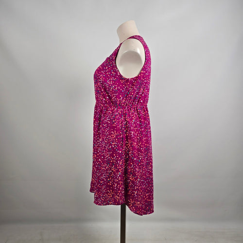 Apt 9 Sleeveless Dress 1X Pink Multicolor Print Tie Waist Casual