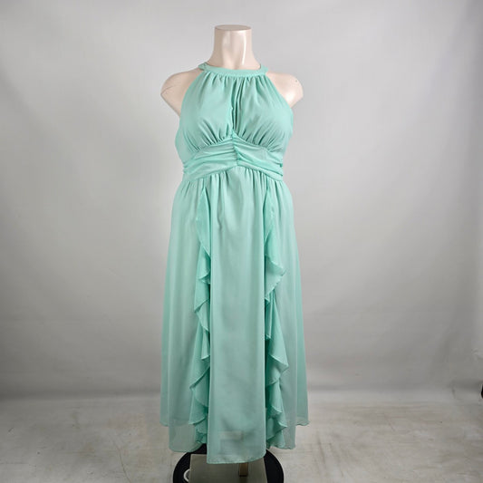 Mint Green Chiffon Halter Dress Size L/XL High Low Formal Bridesmaid Prom