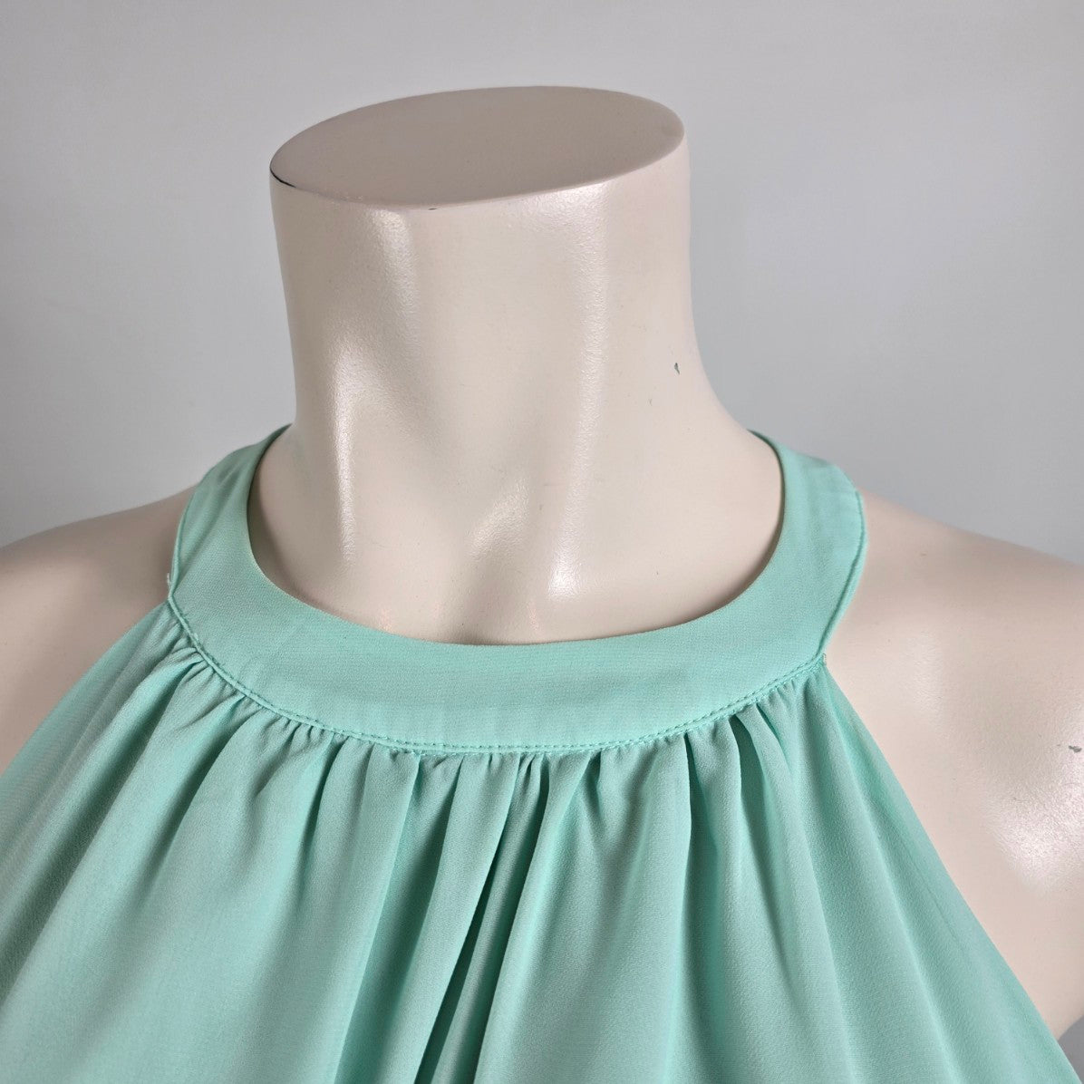 Mint Green Chiffon Halter Dress Size L/XL High Low Formal Bridesmaid Prom
