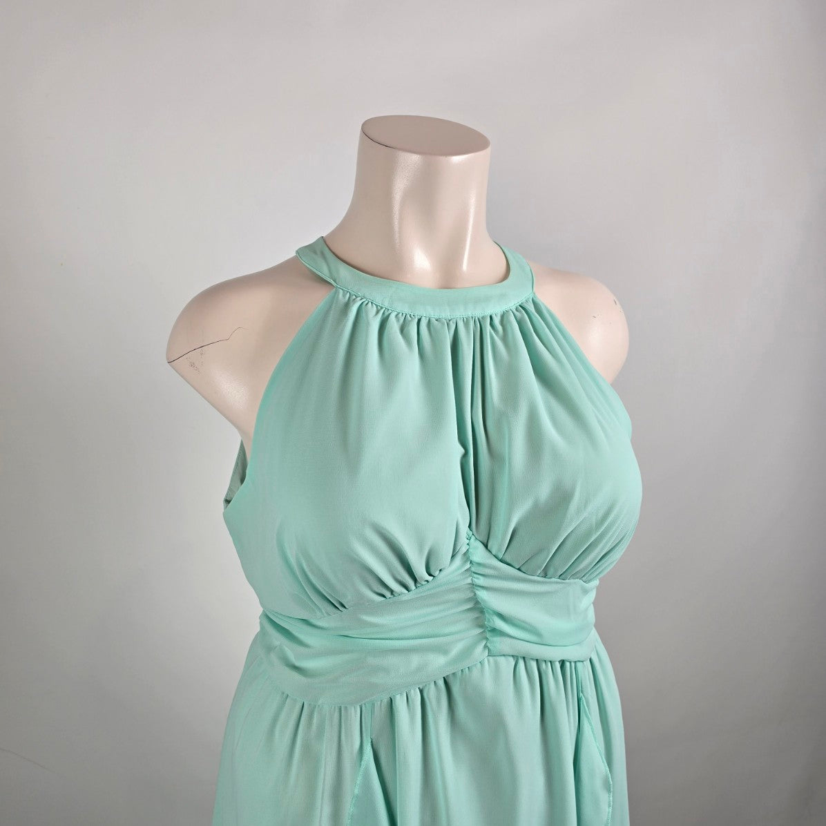 Mint Green Chiffon Halter Dress Size L/XL High Low Formal Bridesmaid Prom