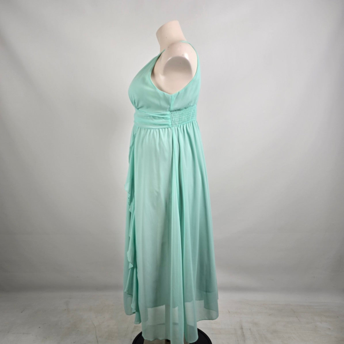 Mint Green Chiffon Halter Dress Size L/XL High Low Formal Bridesmaid Prom