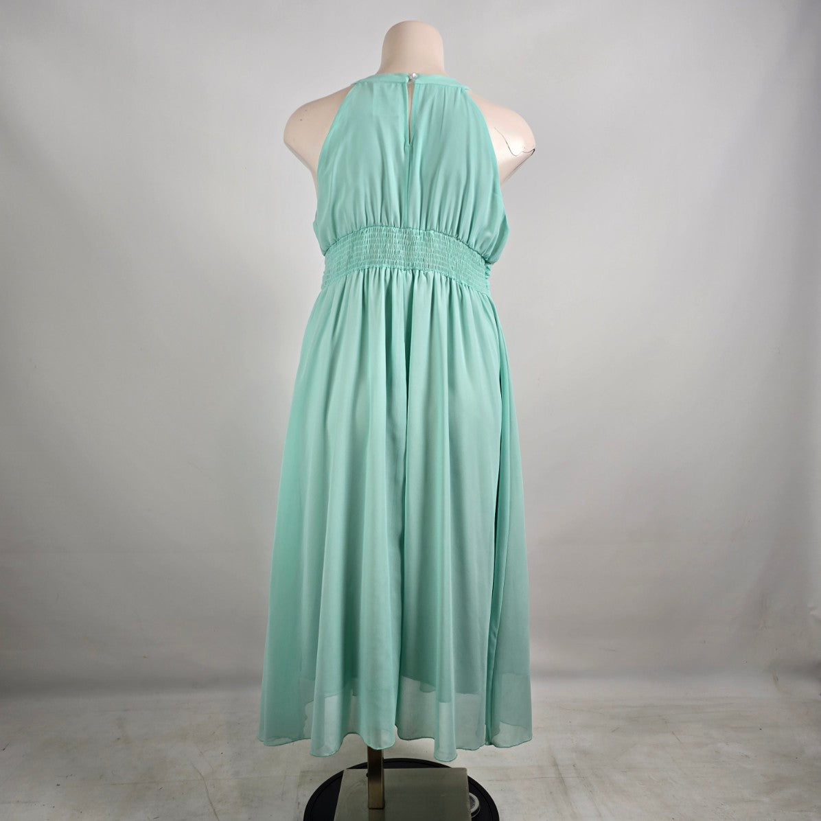 Mint Green Chiffon Halter Dress Size L/XL High Low Formal Bridesmaid Prom