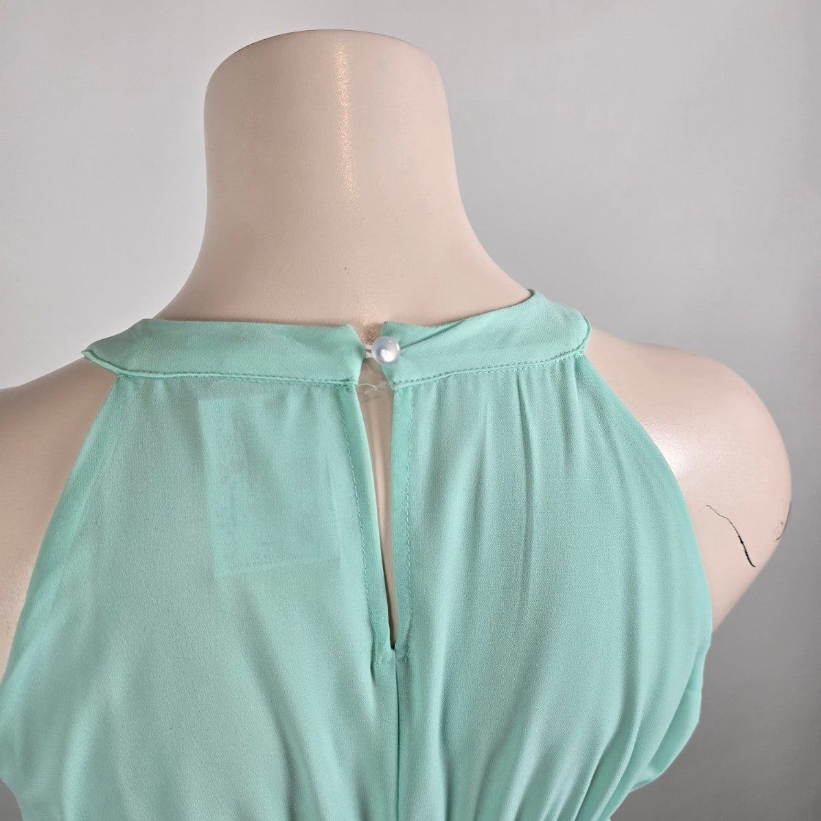 Mint Green Chiffon Halter Dress Size L/XL High Low Formal Bridesmaid Prom