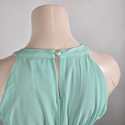 Mint Green Chiffon Halter Dress Size L/XL High Low Formal Bridesmaid Prom