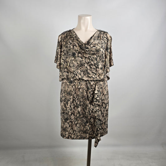 R&M Richards Snakeskin Print Dress Plus Size 18W Draped Overlay Ruffle Detail