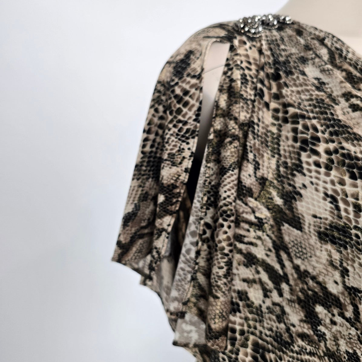 R&M Richards Snakeskin Print Dress Plus Size 18W Draped Overlay Ruffle Detail