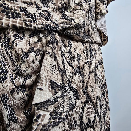 R&M Richards Snakeskin Print Dress Plus Size 18W Draped Overlay Ruffle Detail