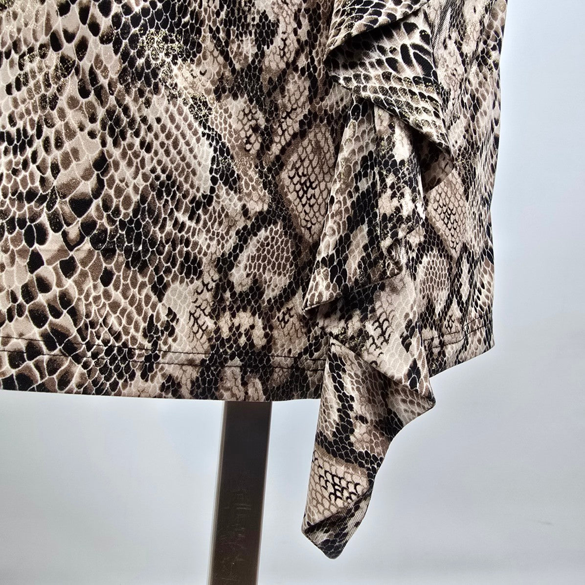 R&M Richards Snakeskin Print Dress Plus Size 18W Draped Overlay Ruffle Detail