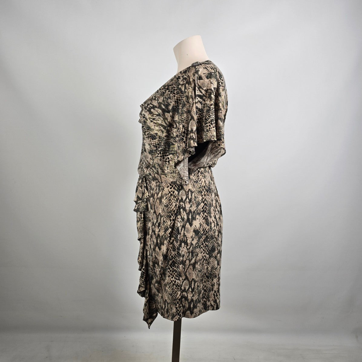 R&M Richards Snakeskin Print Dress Plus Size 18W Draped Overlay Ruffle Detail
